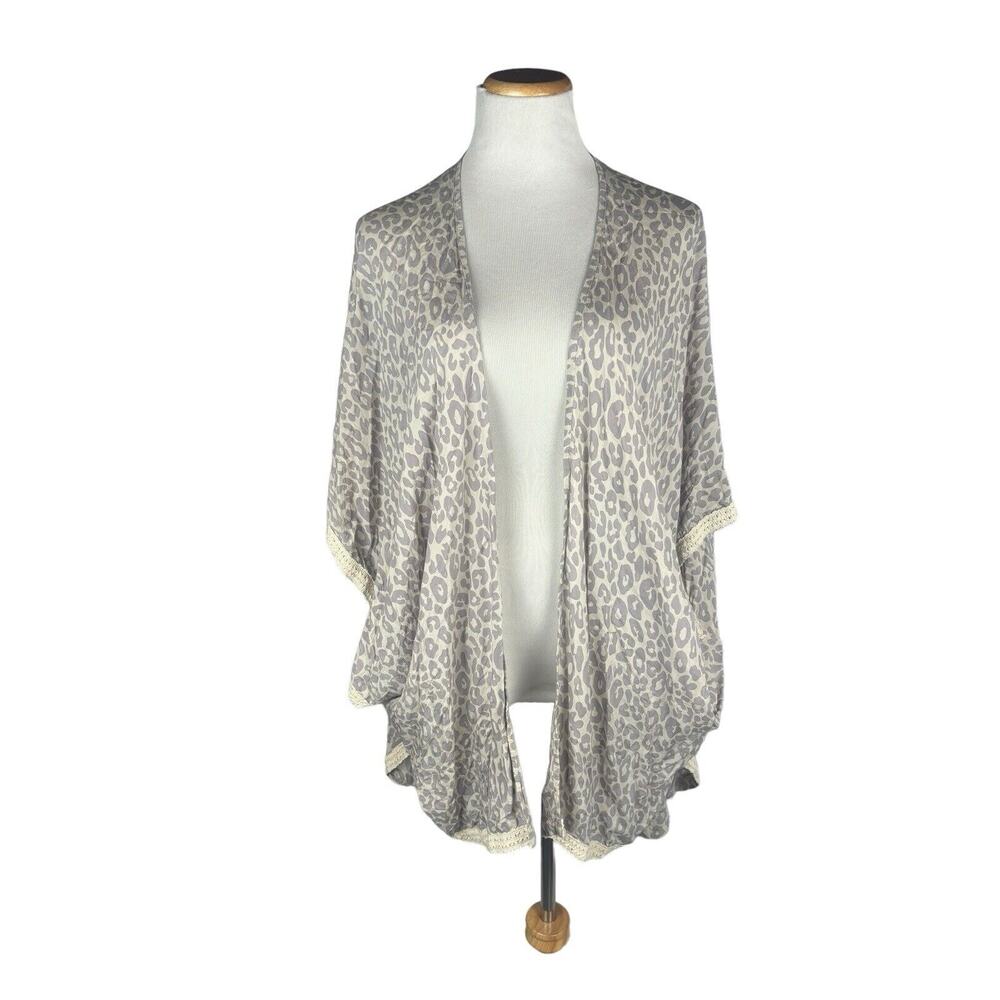 Soft Surroundings Leopard Cheetah Kimono Shrug Lagen Look Viscose NWT OS Boho‎